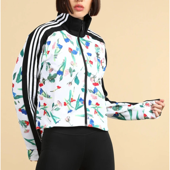 Adidas Bellista Cropped Track Jacket Floral Print ED4762 Women's US Size Small - Picture 3 of 13